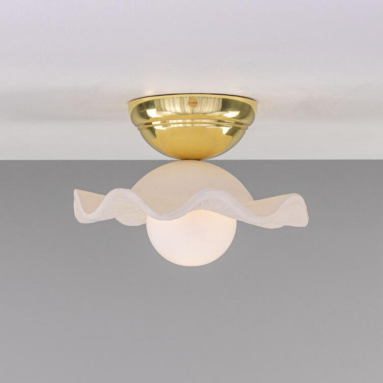 Rivale Ceiling Light with Wavy Ceramic Shade, Matte White Striped, Polished Brass Rivale Ceiling Light with Wavy Ceramic Shade, Matte White Striped, Polished Brass