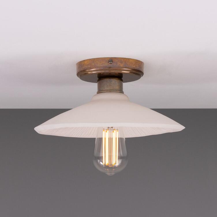 Pyrus Organic Ceramic Ceiling Light 11", Matte White Striped, Antique Brass Pyrus Organic Ceramic Ceiling Light 11", Matte White Striped, Antique Brass