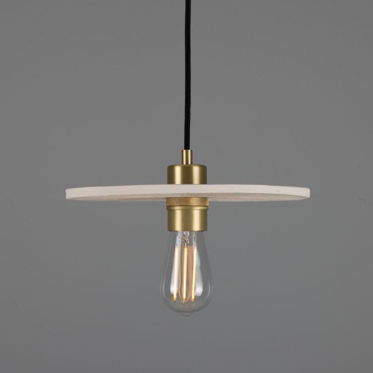Bog Oak Organic Ceramic Disc Pendant Light, Matte White Striped, Satin Brass Bog Oak Organic Ceramic Disc Pendant Light, Matte White Striped, Satin Brass