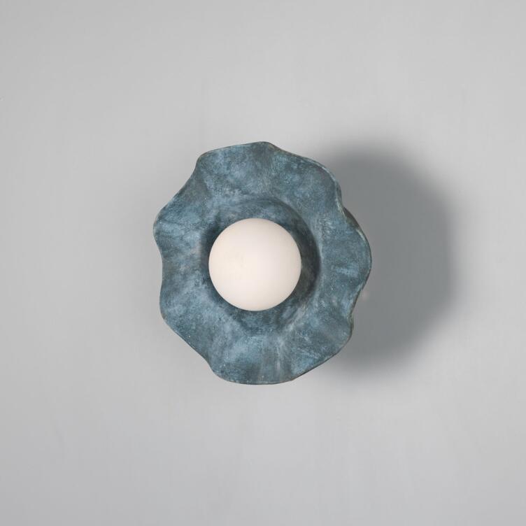 Rivale Wall Sconce with Wavy Ceramic Shade, Blue Earth, Antique Silver Rivale Wall Sconce with Wavy Ceramic Shade, Blue Earth, Antique Silver