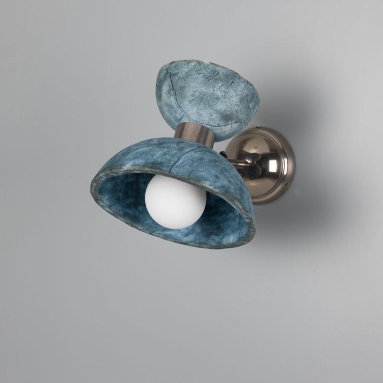 Nakaii Organic Ceramic Wall Sconce, Blue Earth, Antique Silver