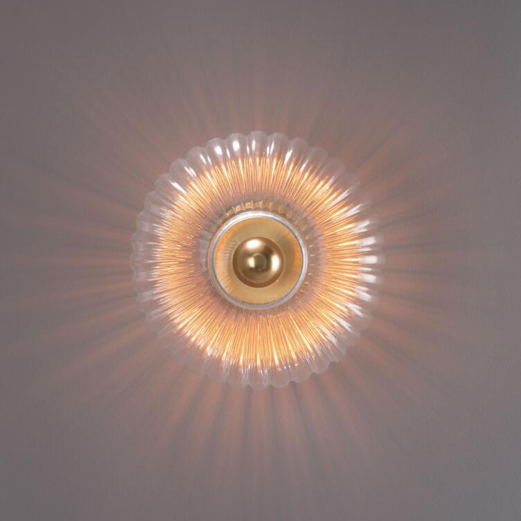 Neith Oval Reeded Glass and Brass Wall Sconce 11.8", Satin Brass Neith Oval Reeded Glass and Brass Wall Sconce 11.8", Satin Brass