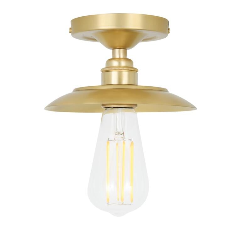 Reznor Industrial Exposed Bulb Flush Ceiling Light, Satin Brass Reznor Industrial Exposed Bulb Flush Ceiling Light, Satin Brass