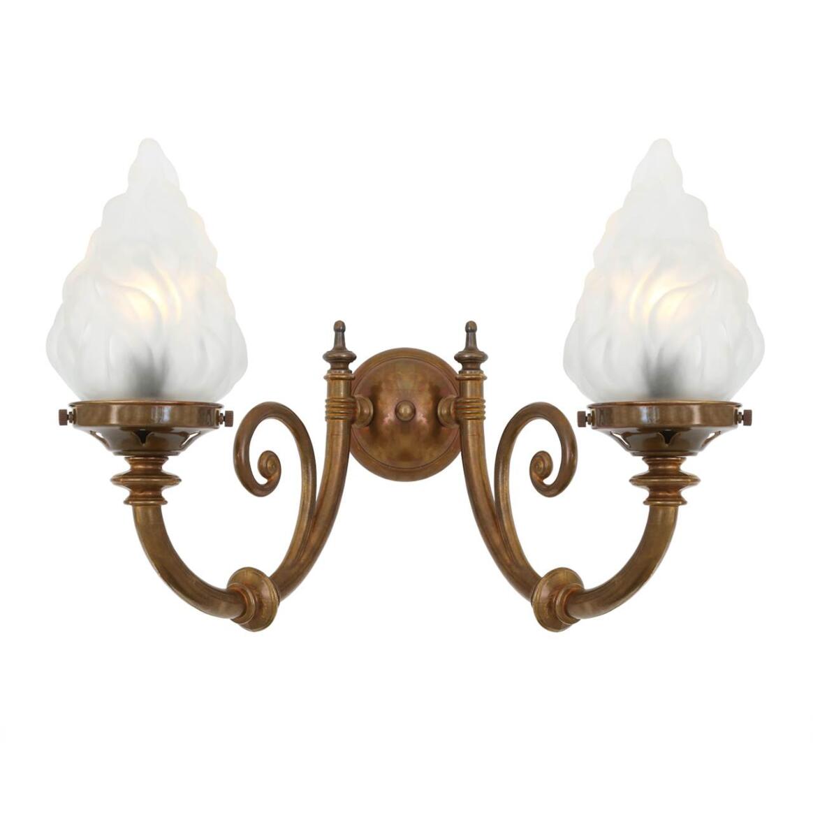 Darwin Two-Arm Traditional Wall Sconce with Flame Glass Lamp Shades main product image