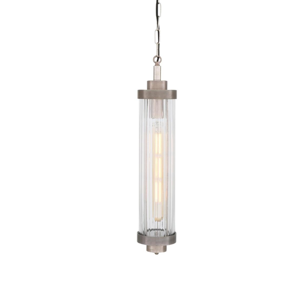 Louise Vintage Rippled Clear Glass and Brass Bathroom Pendant 20.75" IP44 Damp-Rated main product image