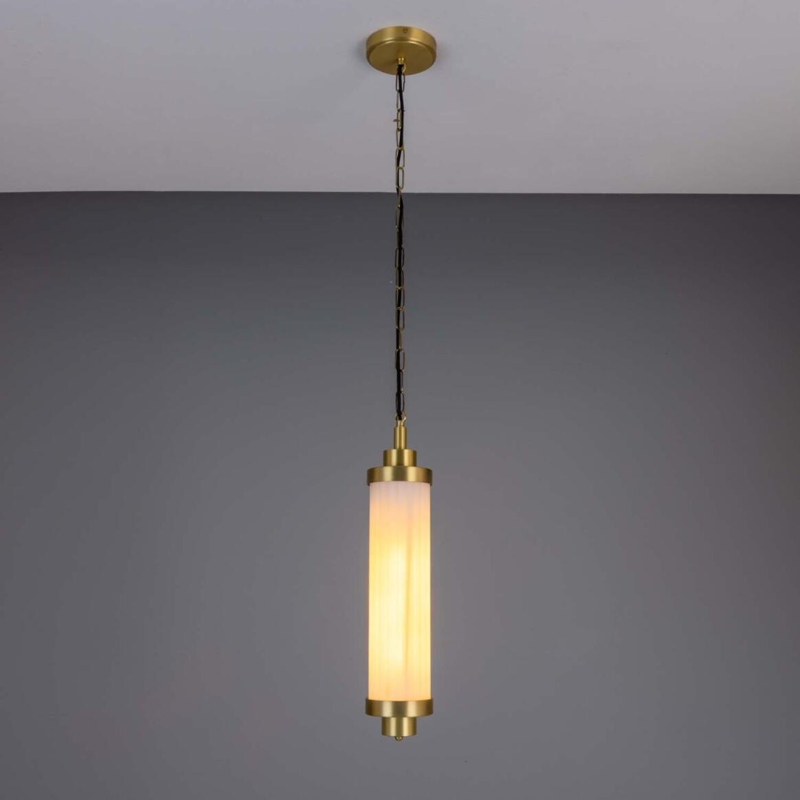 Louise Vintage Rippled Opal Glass and Brass Bathroom Pendant 21" IP44 Damp-Rated main product image