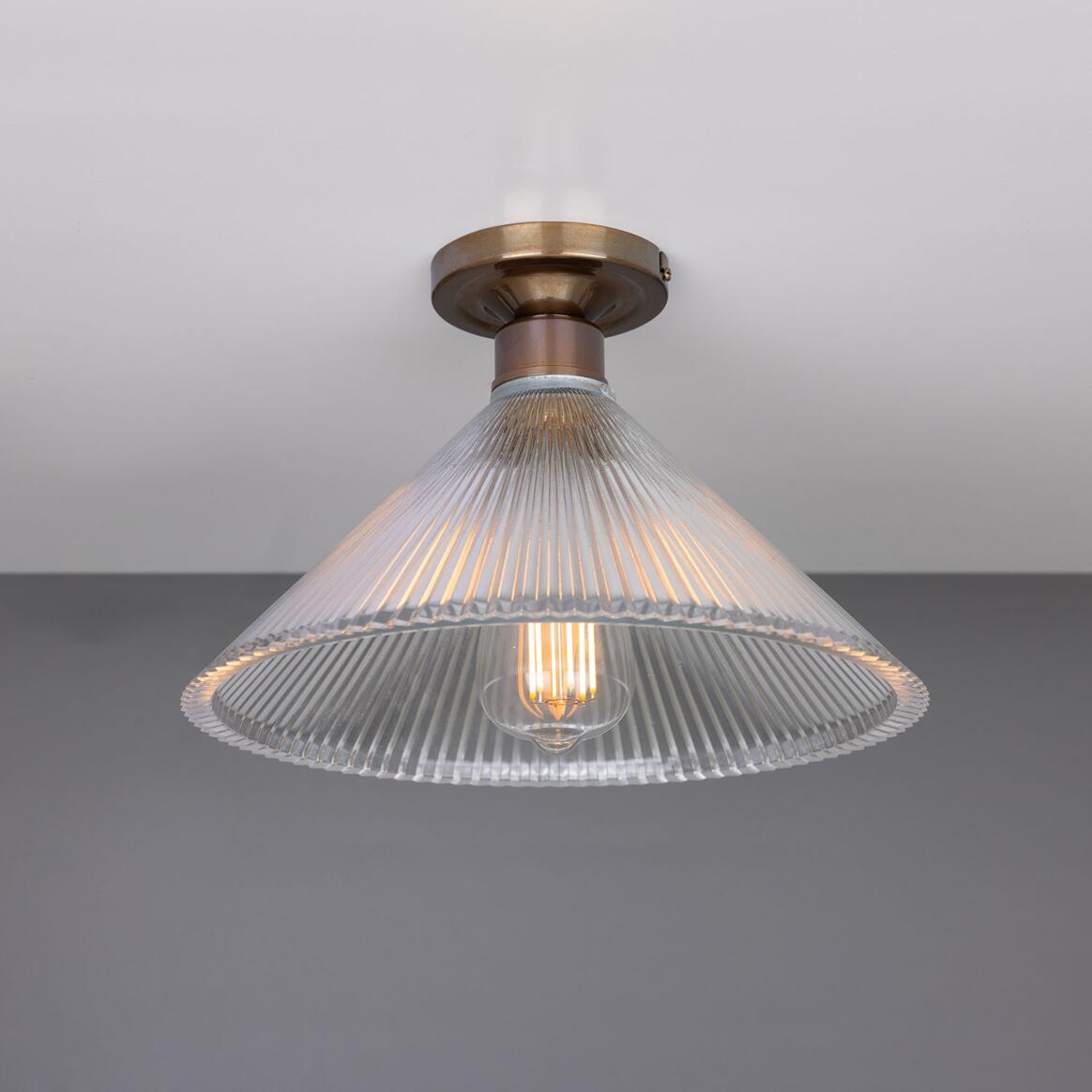 Hanoi Vintage Prismatic Glass Flush Ceiling Light 11.75" IP20 main product image