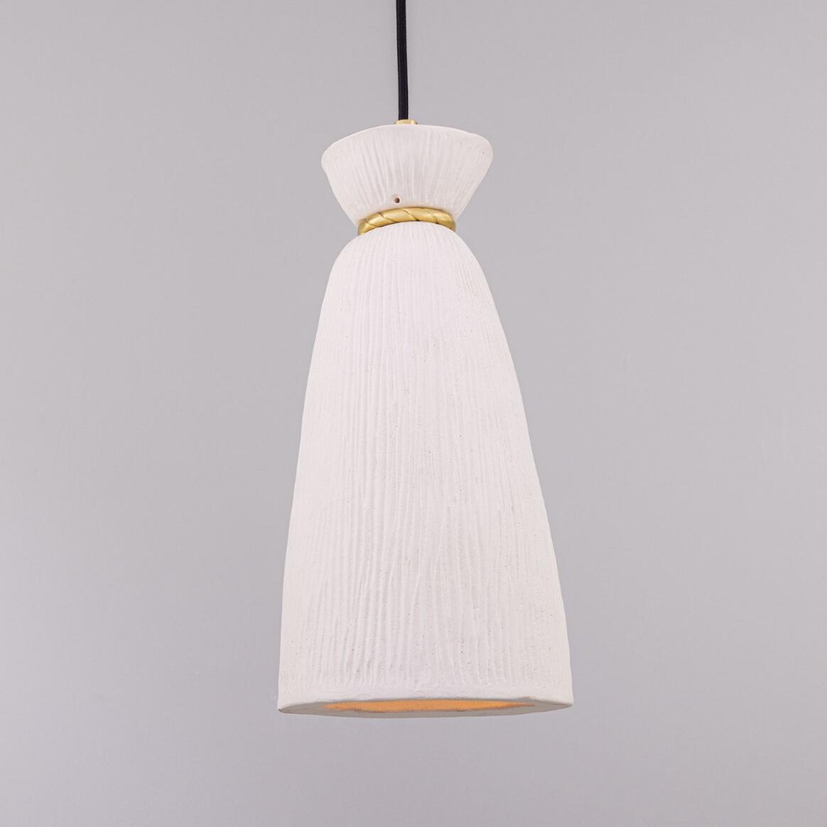 Parva Ceramic Bathroom Pendant Light, Matte White Striped 5.5" IP44 main product image