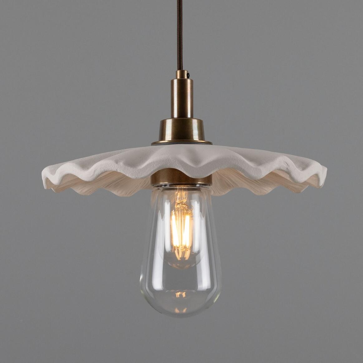 Kirhii Organic Ceramic Bathroom Pendant Light, Matte White Striped 27cm IP44 main product image