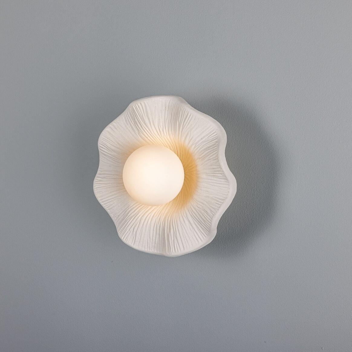 Rivale Bathroom Wall Sconce with Wavy Ceramic Shade, Matte White Striped 8.25" IP44 Damp-Rated main product image