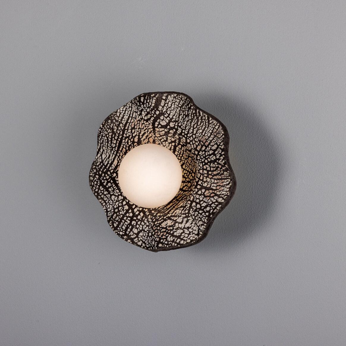 Rivale Bathroom Wall Sconce with Wavy Ceramic Shade Black Clay 8.25" IP44 main product image