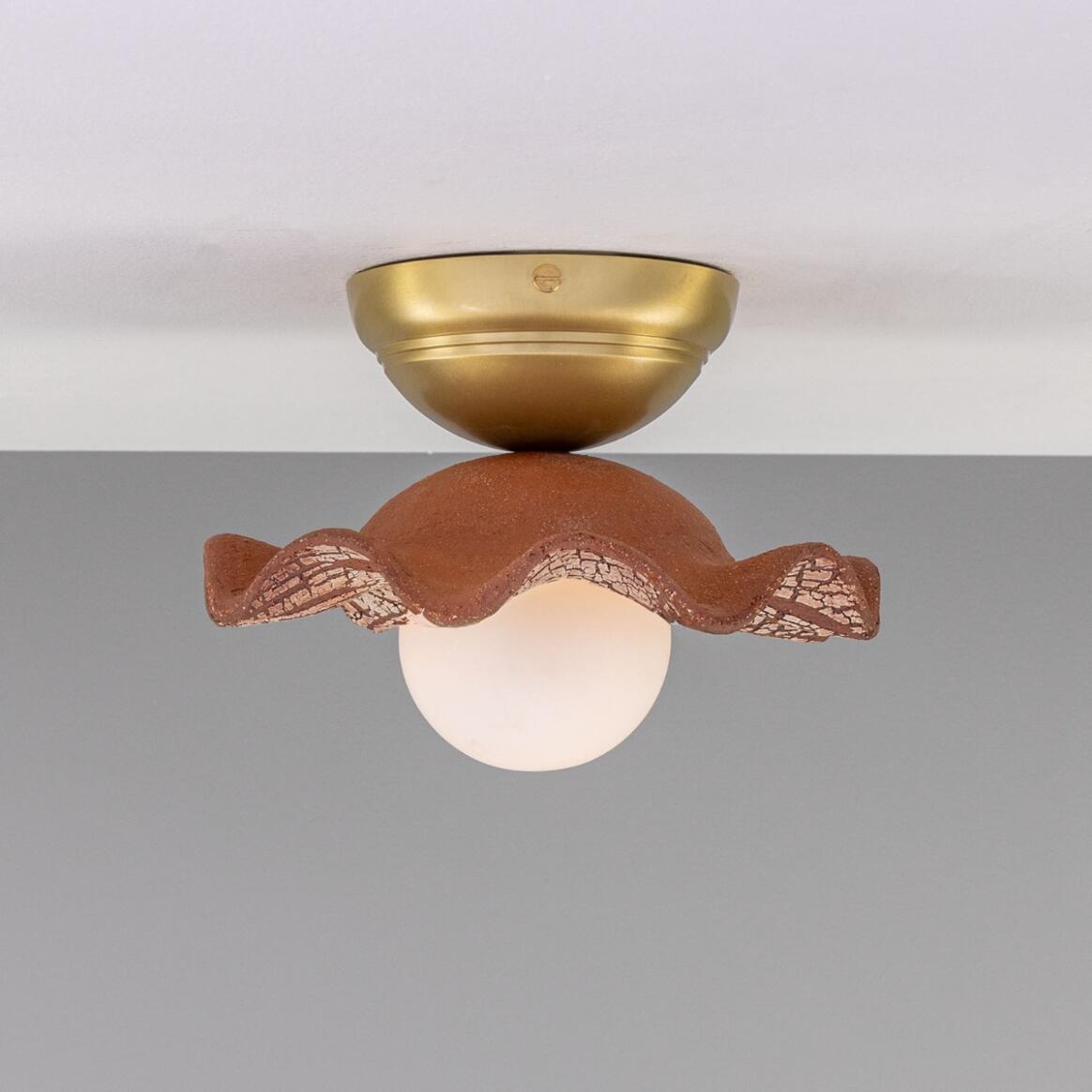 Rivale Ceiling Light with Wavy Ceramic Shade, Red Iron 8.25" IP20 main product image