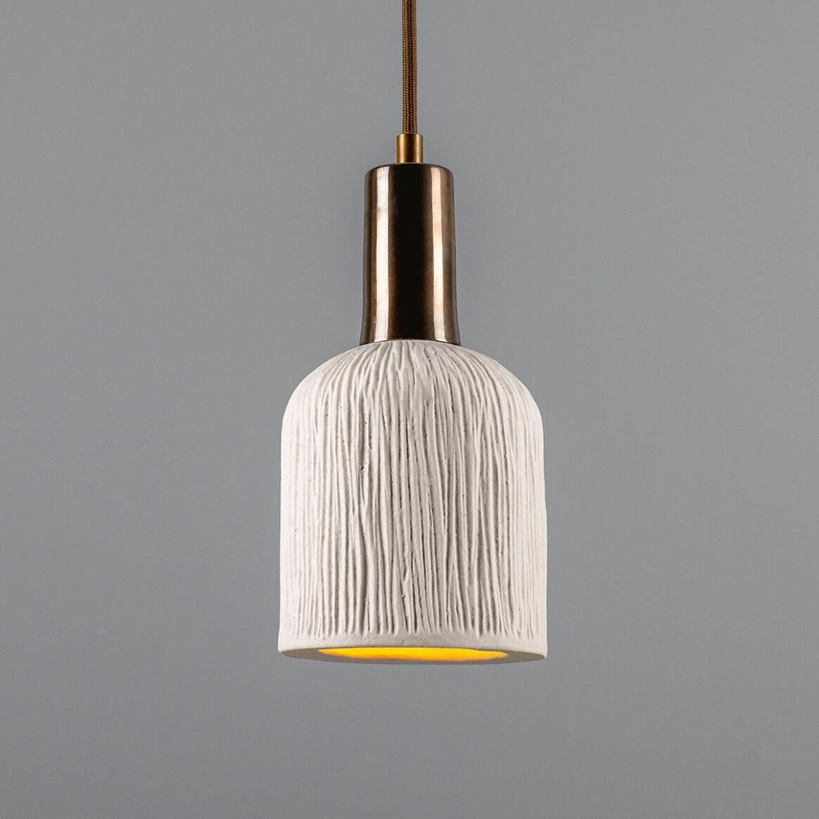 Osier Organic Ceramic Pendant Light, Matte White Striped 11.5cm IP20 main product image