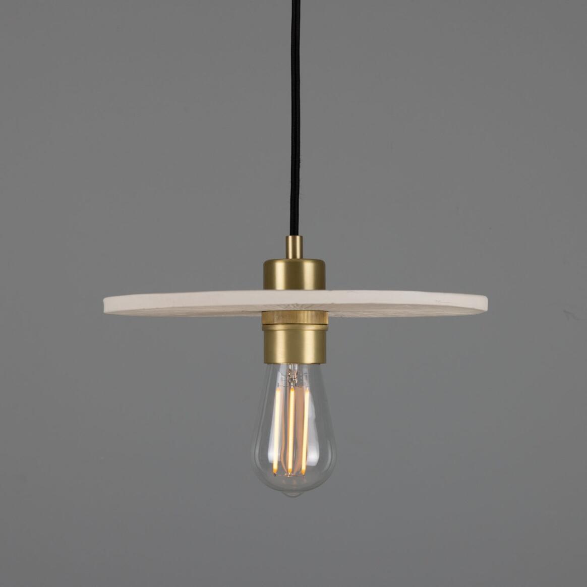 Bog Oak Organic Ceramic Disc Pendant Light, Matte White Striped 11" IP20 main product image