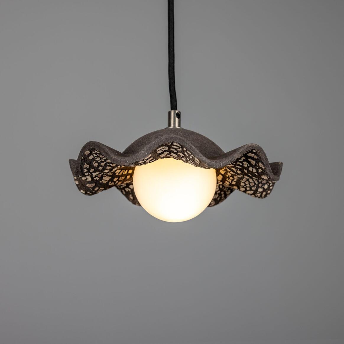 Rivale Pendant Light with Wavy Ceramic Shade, Black Clay 8.25" IP20 main product image