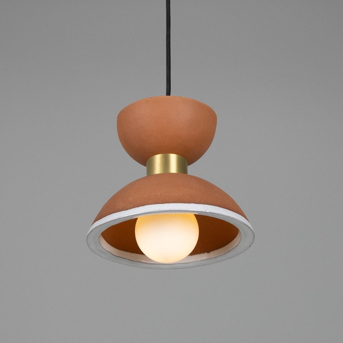 Nakaii Organic Ceramic Pendant Light, Terracotta and White 7.75