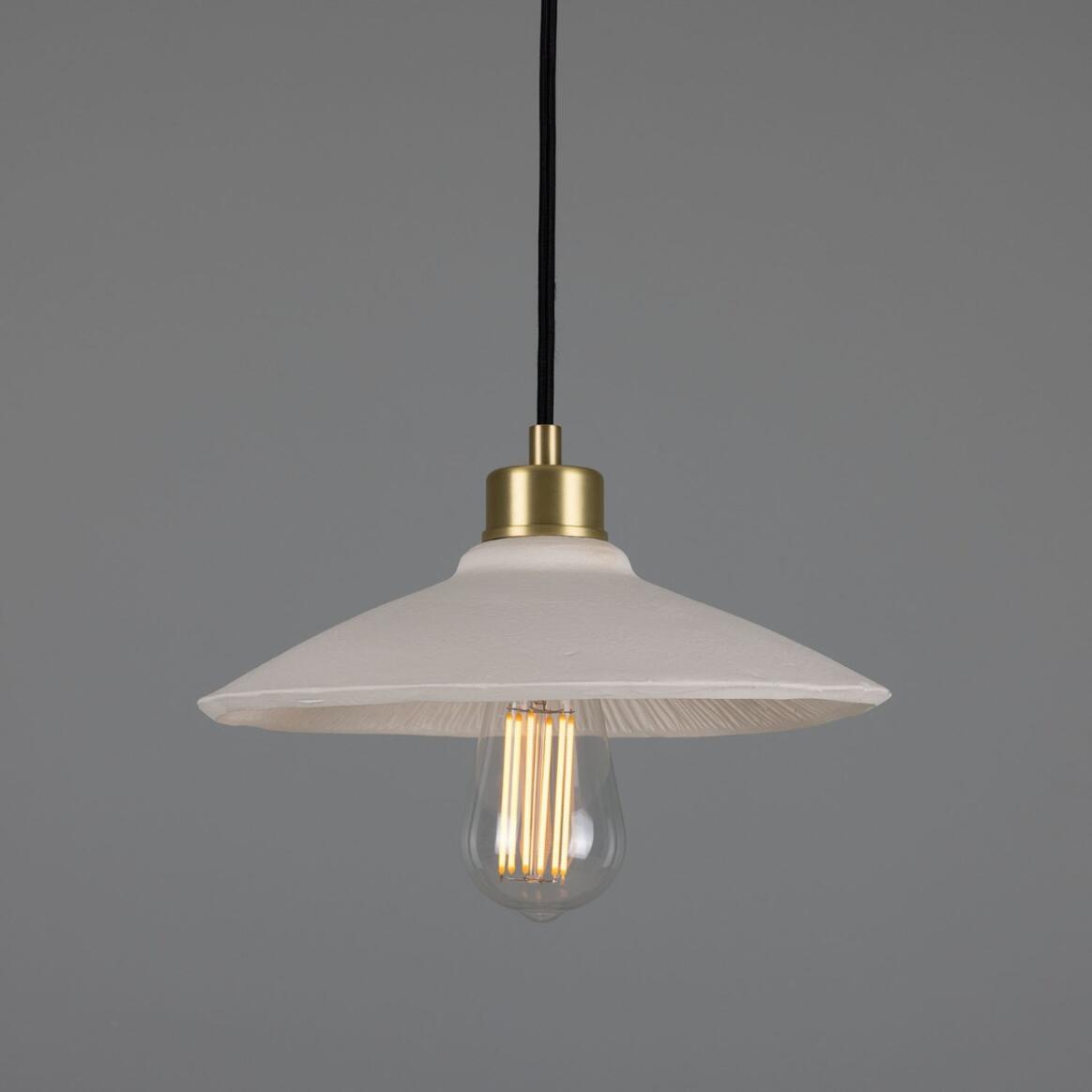 Pyrus Organic Ceramic Pendant Light, Matte White Striped 28cm IP20 main product image
