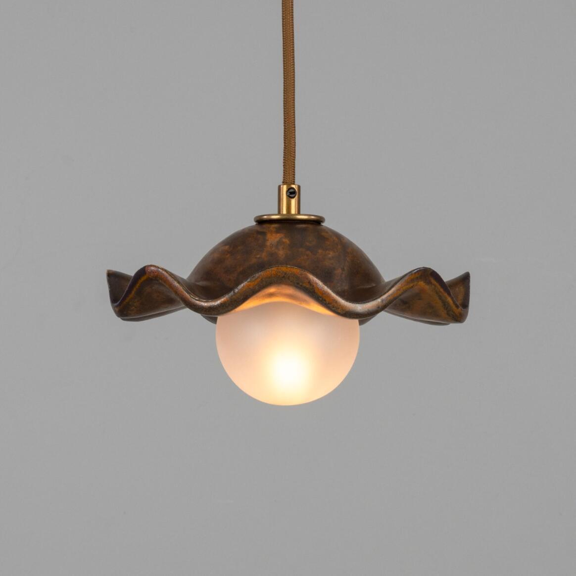 Rivale Pendant Light with Wavy Ceramic Shade, Rust Iron 8.25