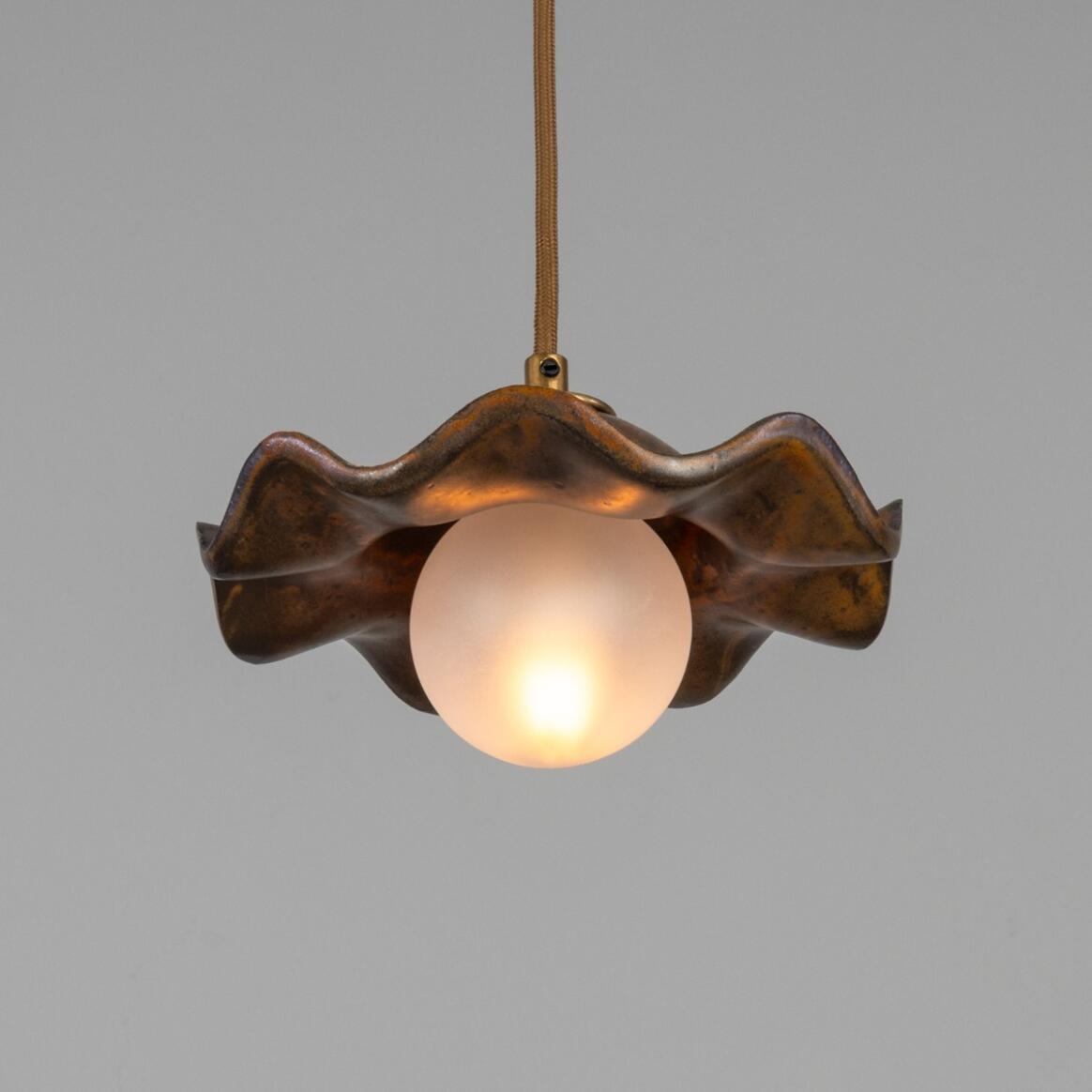 Rivale Pendant Light with Wavy Ceramic Shade, Rust Iron 21cm IP20 main product image
