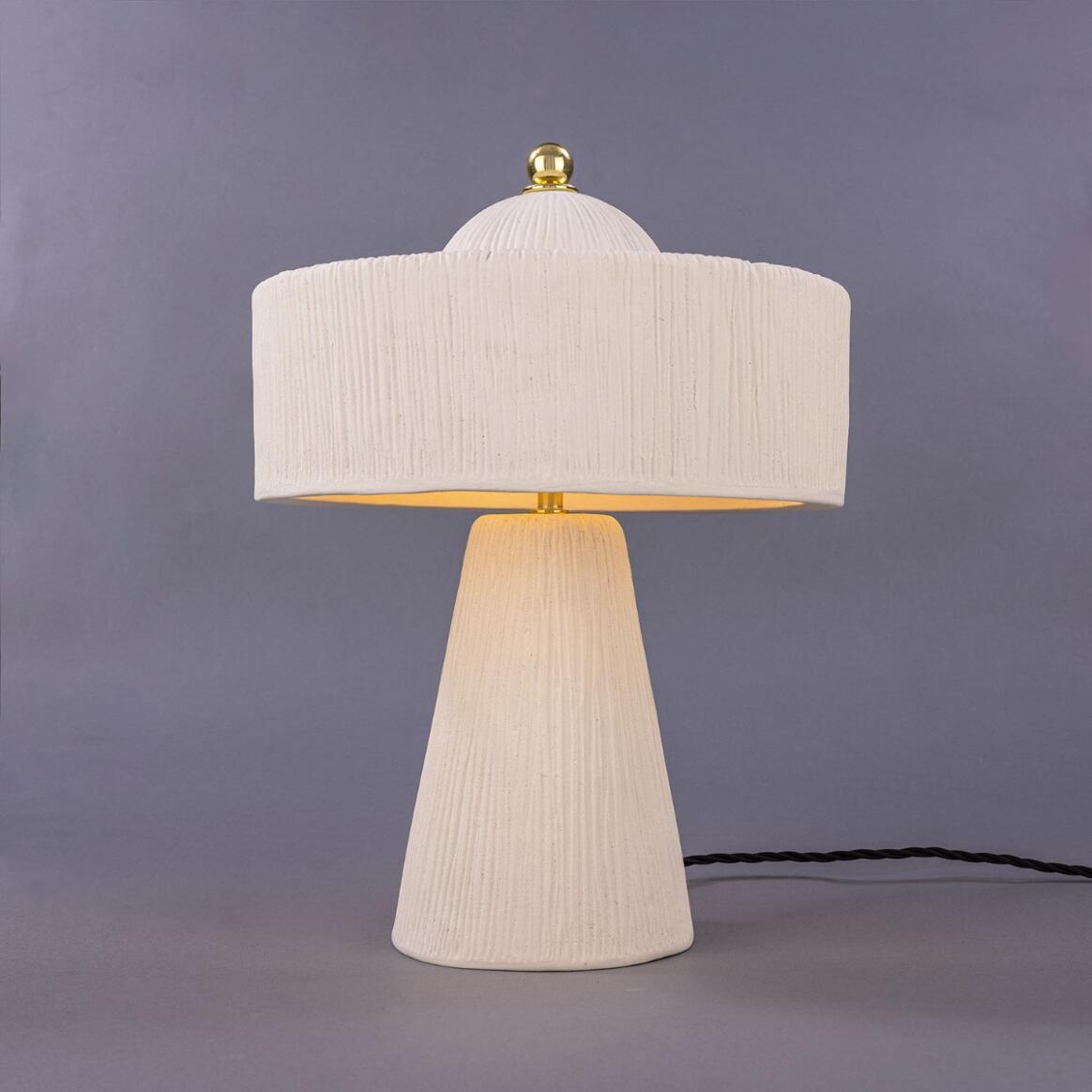 Seville Ceramic Mid-Century Modern Table Lamp, Matte White Striped 15.75" IP20 main product image