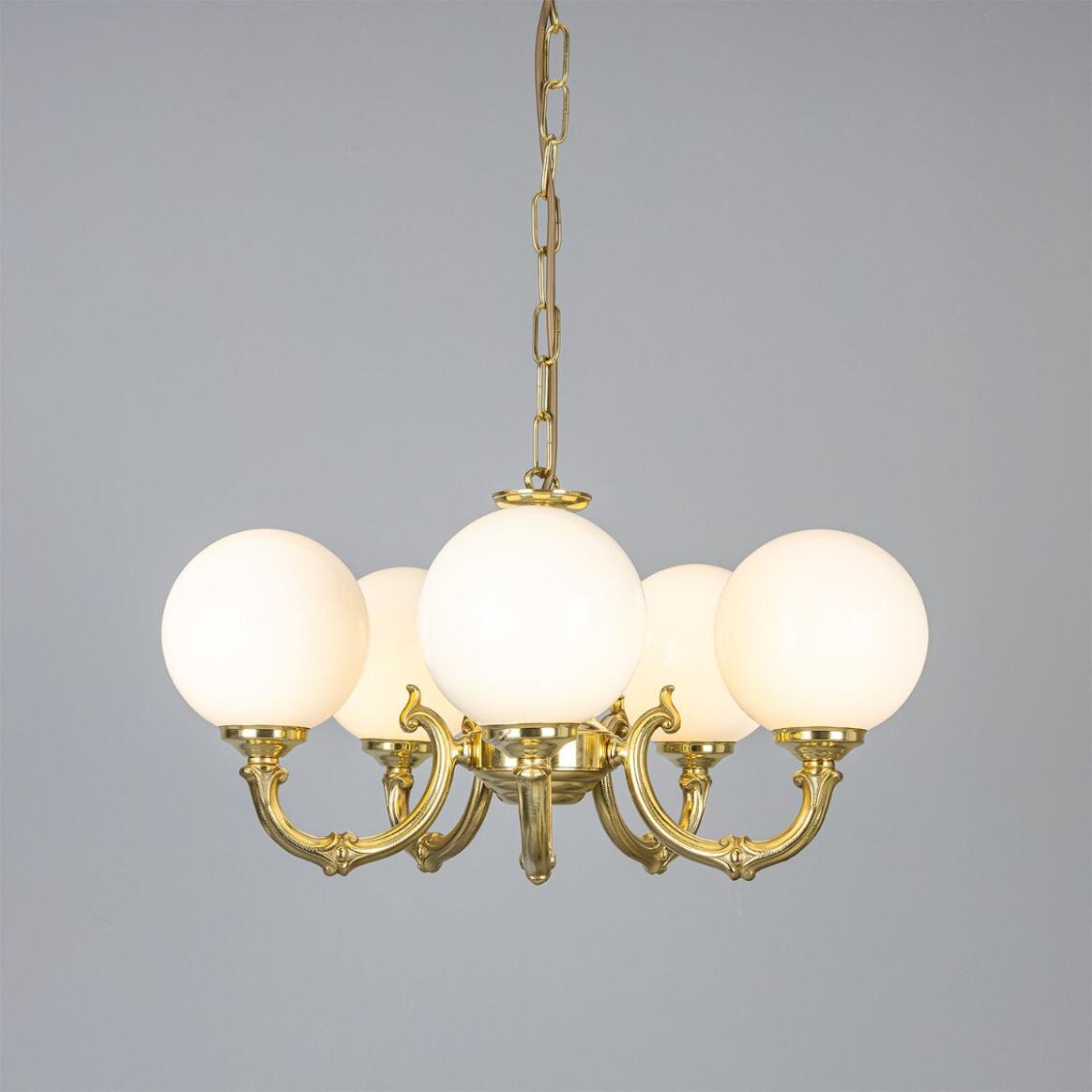 Ben Ornate Brass Chandelier with Opal Glass Globes, Five-Arm 50cm IP20 main product image