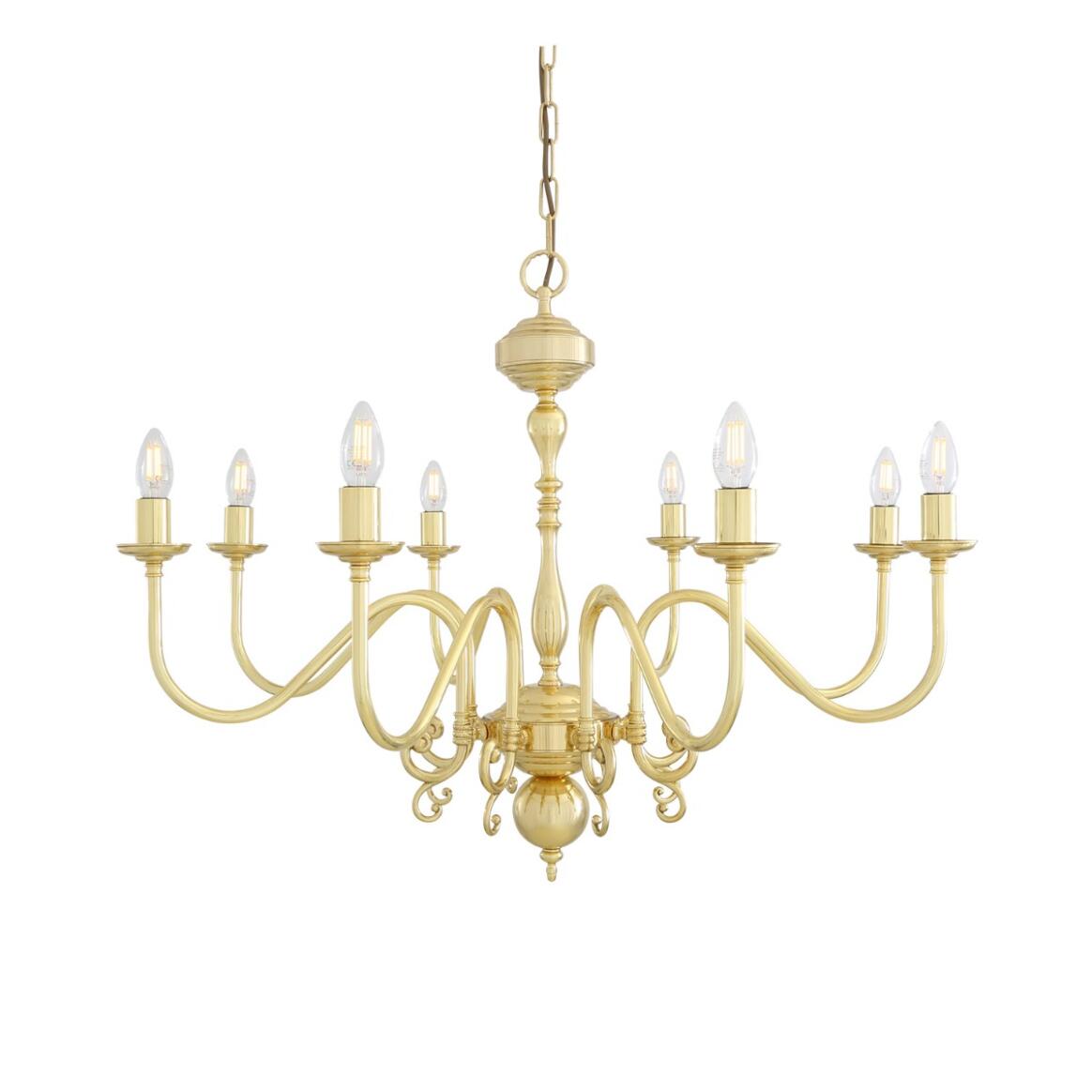 Flemish Candle-Style Single Tier Eight-Light Brass Chandelier 34.25" IP20 main product image