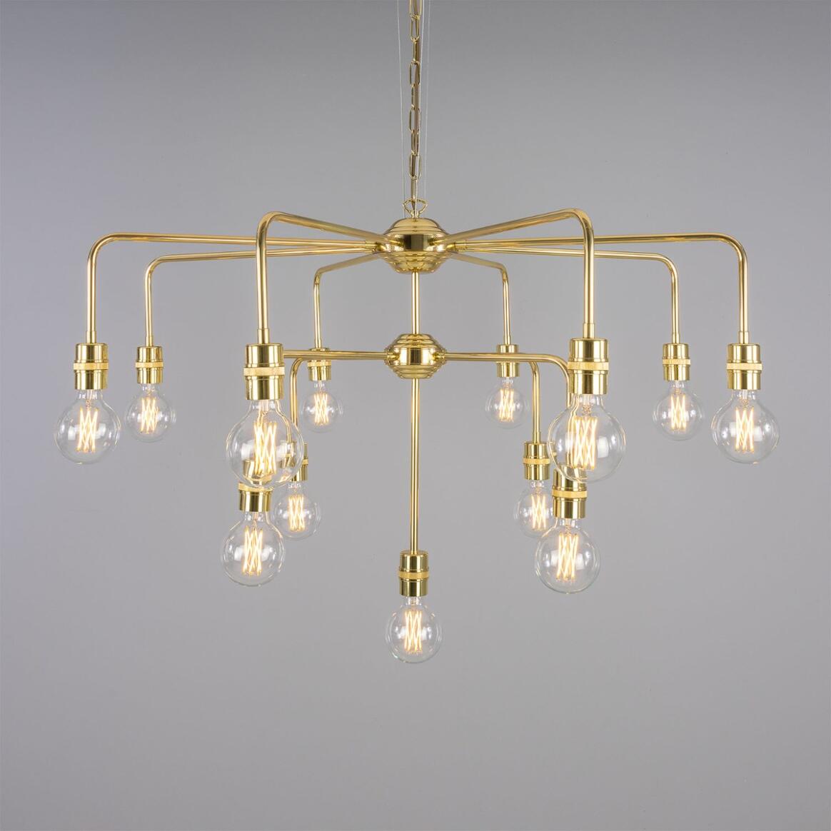 Pisa Three-Tier Bare Bulb Brass Chandelier, 13-Light main product image