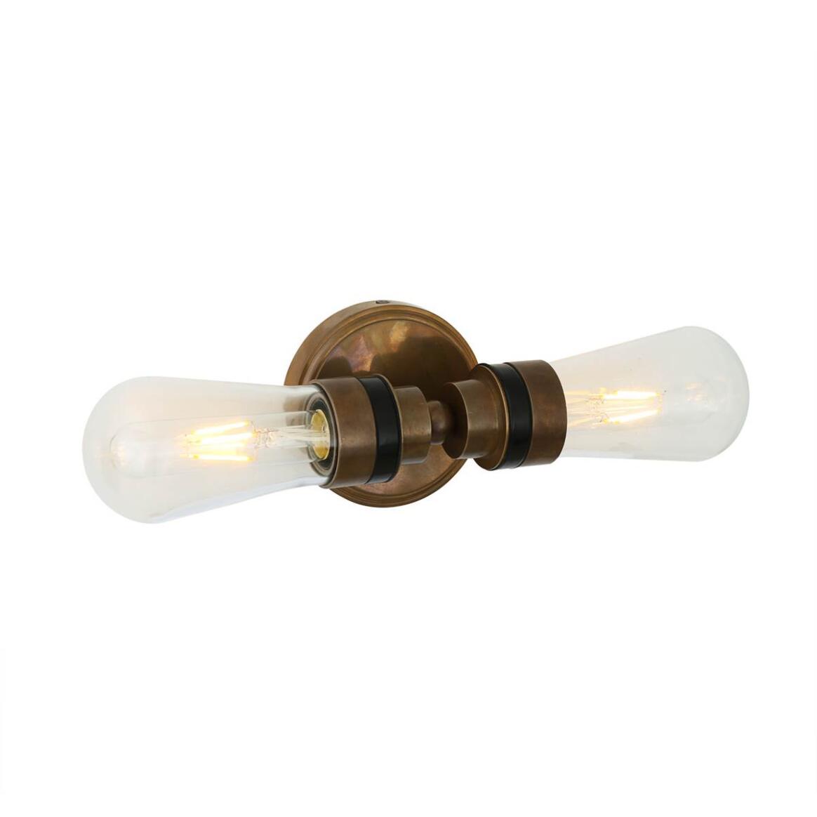 Ara Vintage Double Brass Bathroom Wall Sconce 15.75" IP65 main product image