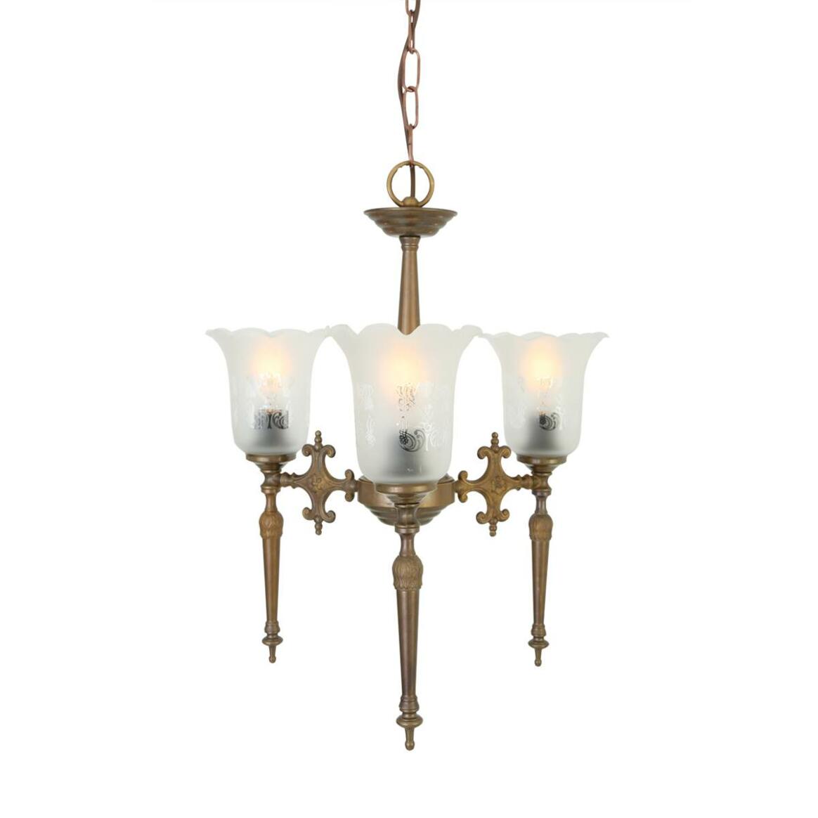 Allen Traditional Brass / Glass Chandelier, Three-Arm main product image