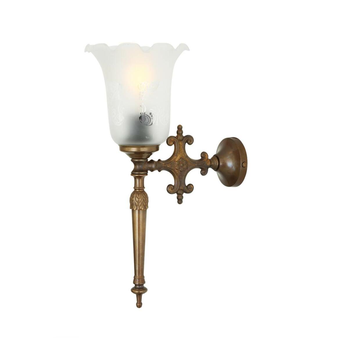 Allen Ornate Brass Wall Light with Etched Victorian Glass Shade main product image