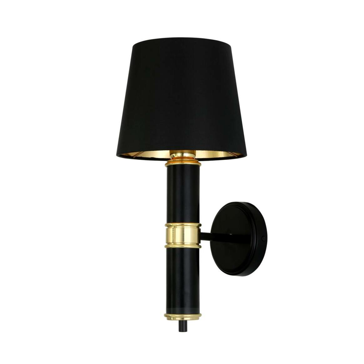 Kangos Polished Brass and Black Pillar Wall Light with Fabric Shade main product image