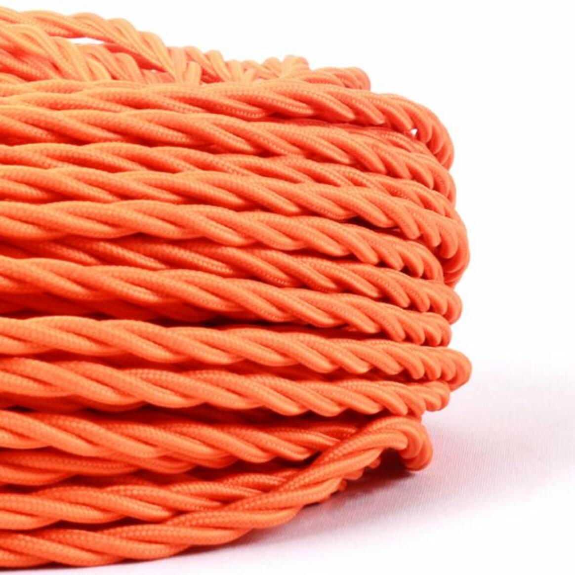 Orange Fabric Braided Cable, 3 Core Twisted main product image