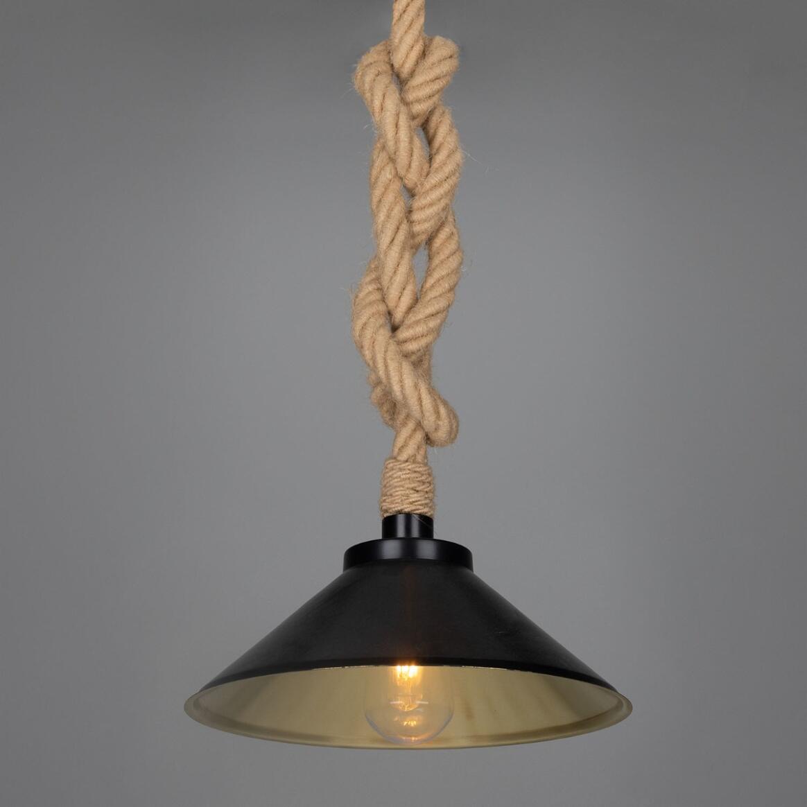 Naxos Jute Rope Pendant Light with Vintage Brass Shade 38cm IP65 main product image