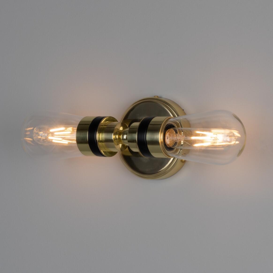 Ara Vintage Double Brass Bathroom Wall Sconce 15.75" IP65 main product image