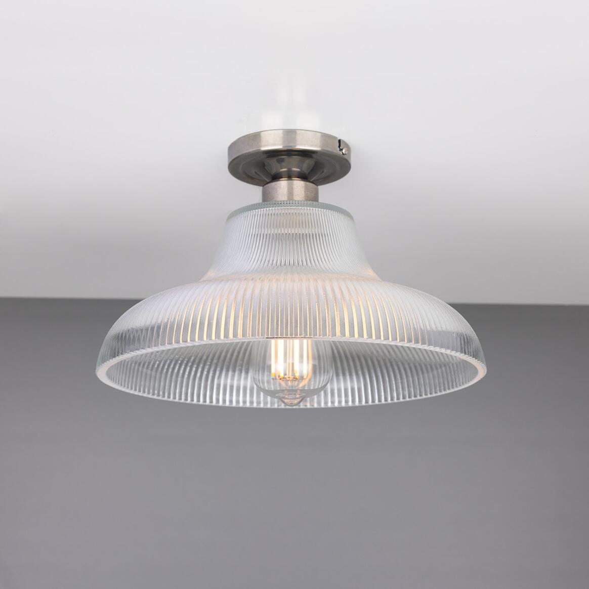 Mono Industrial Holophane Glass Flush Ceiling Light 30cm main product image