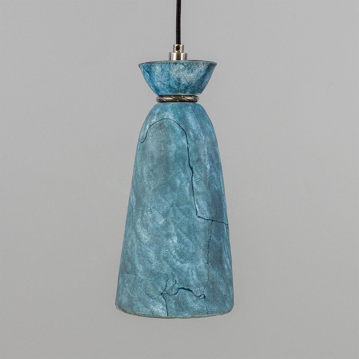 Parva Ceramic Bathroom Pendant Light 14cm, Blue Earth IP44 main product image