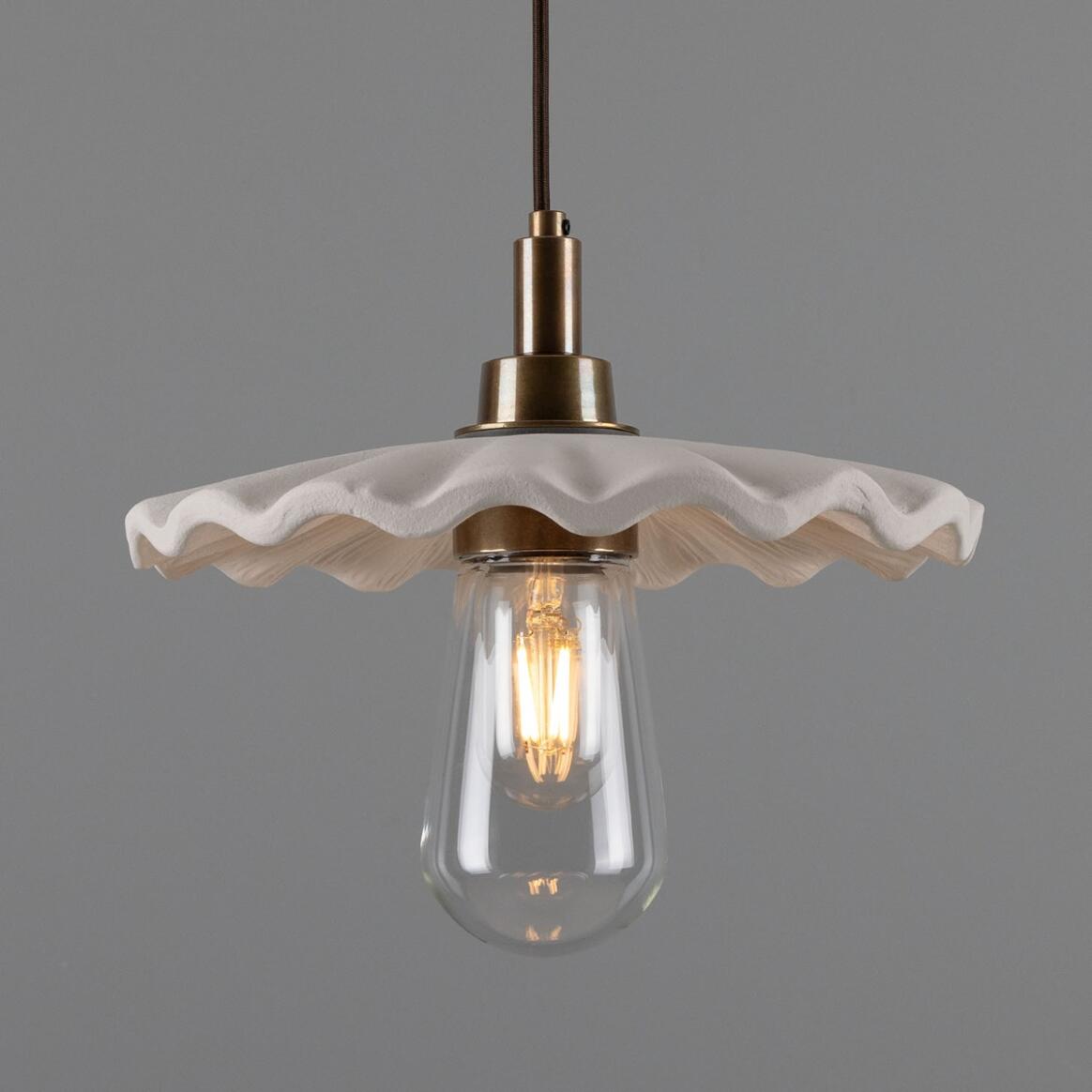 Kirhii Organic Ceramic Bathroom Pendant Light 10.6", Matte White Striped IP44 main product image