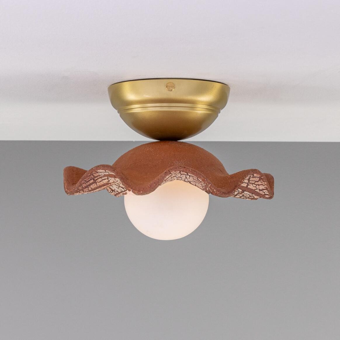 Rivale Ceiling Light with Wavy Ceramic Shade, Red Iron main product image