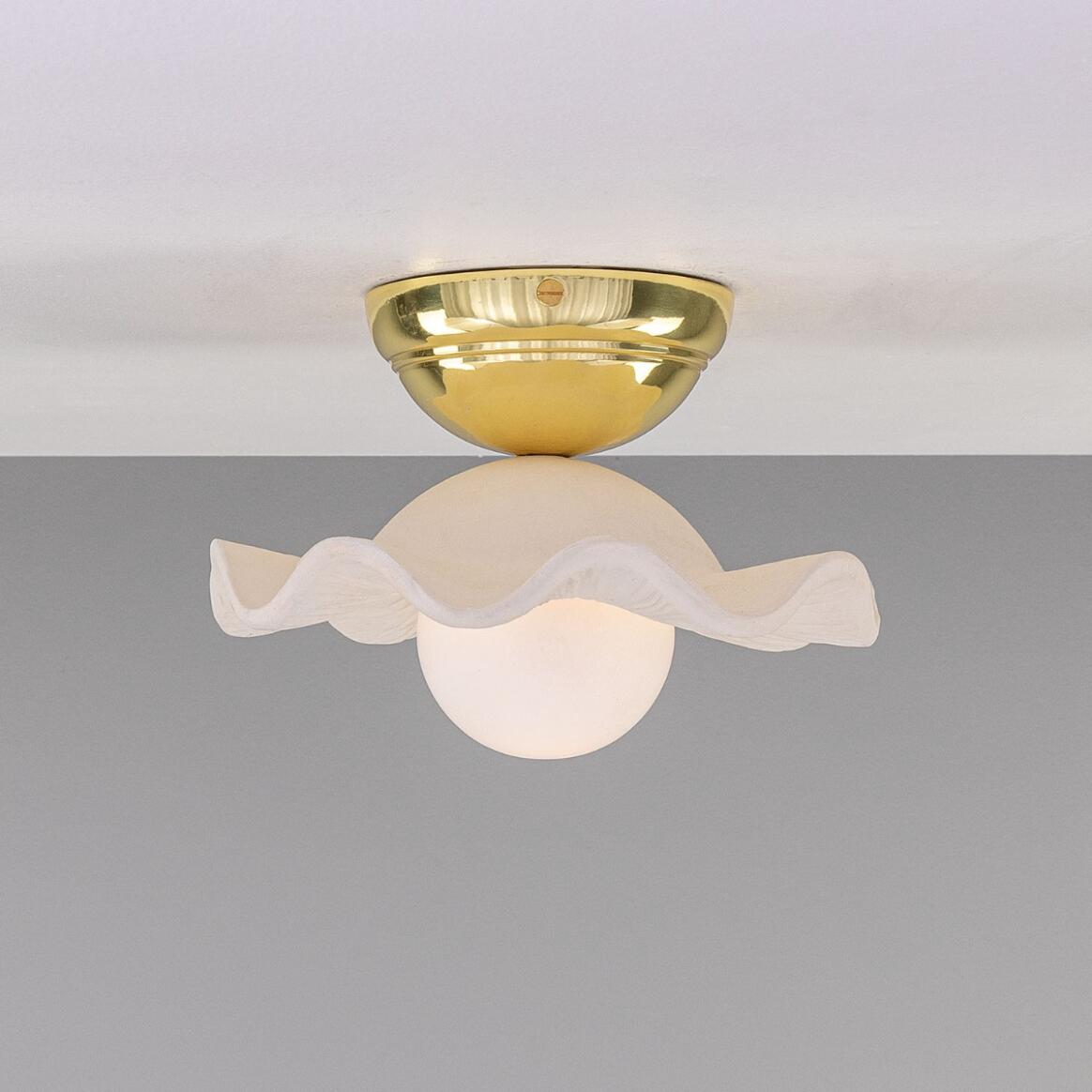 Rivale Ceiling Light with Wavy Ceramic Shade, Matte White Striped main product image