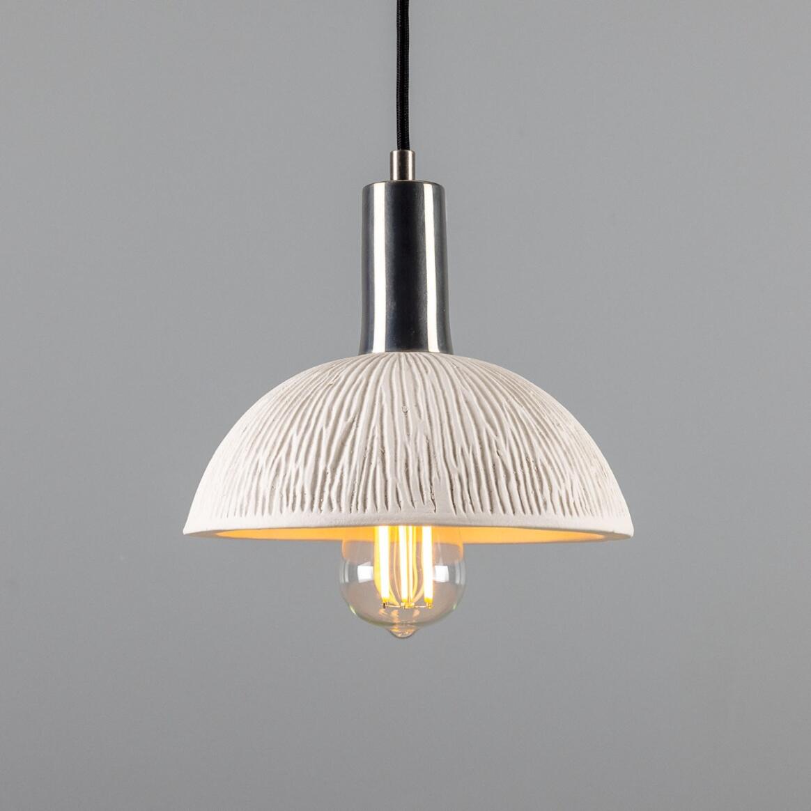 Kauri Organic Ceramic Dome Pendant Light 7.9", Matte White Striped main product image