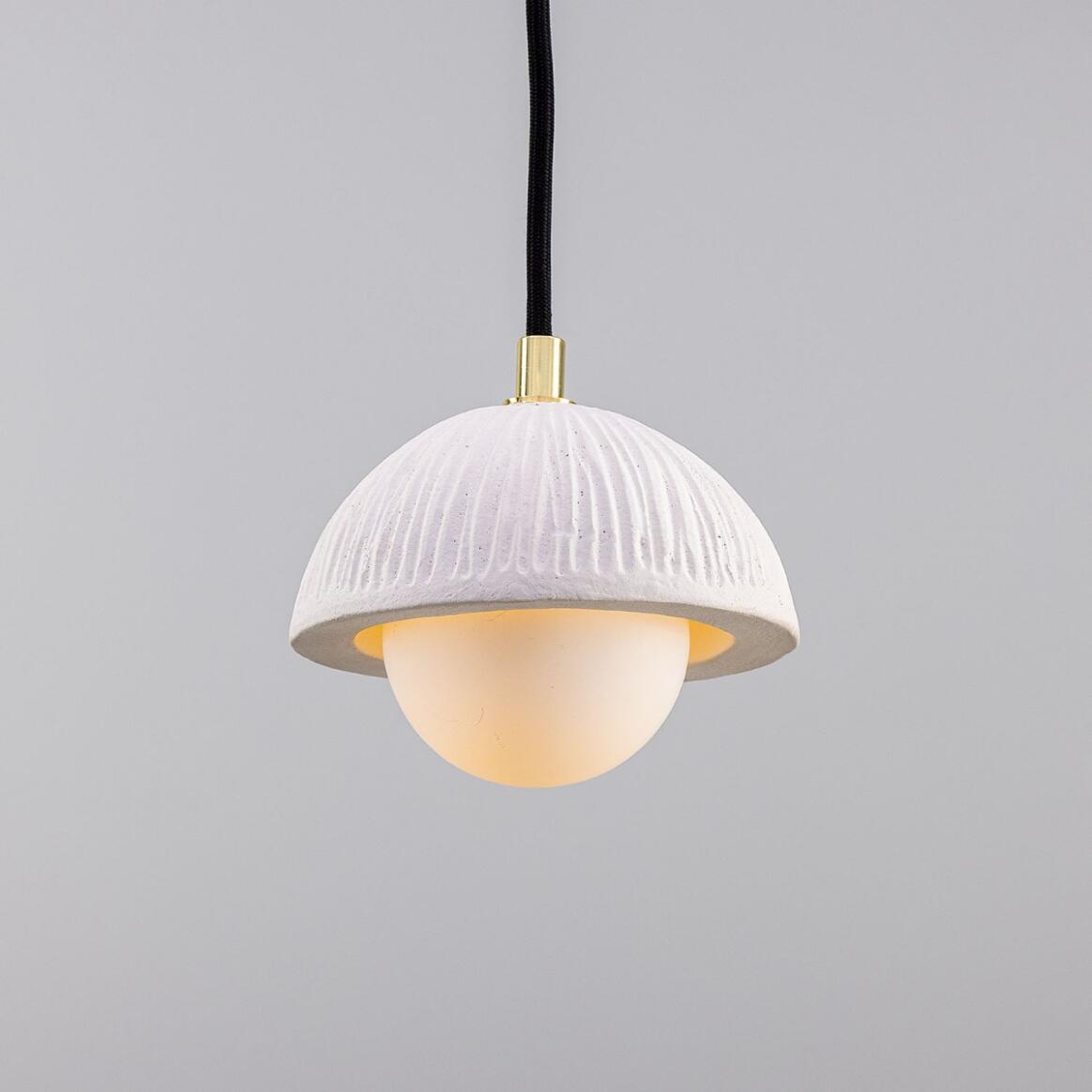 Ferox Small Ceramic Dome Pendant Light 14cm, Matte White Striped main product image