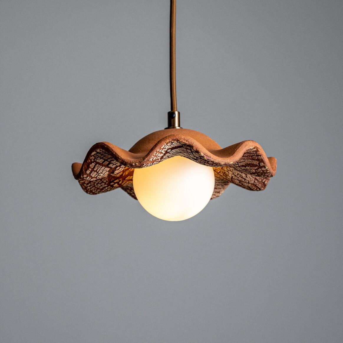 Rivale Pendant Light with Wavy Ceramic Shade, Red Iron main product image