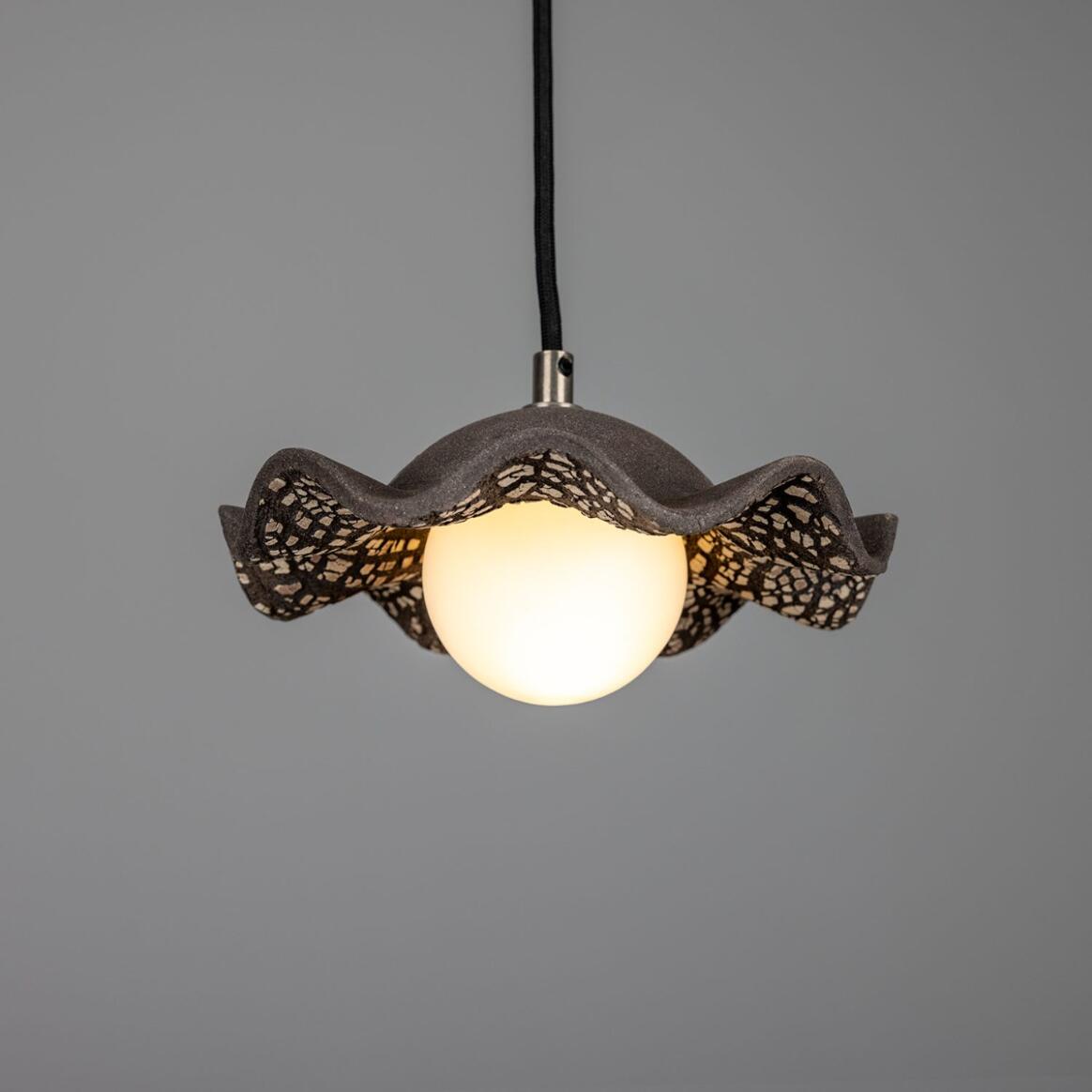 Rivale Pendant Light with Wavy Ceramic Shade, Black Clay main product image