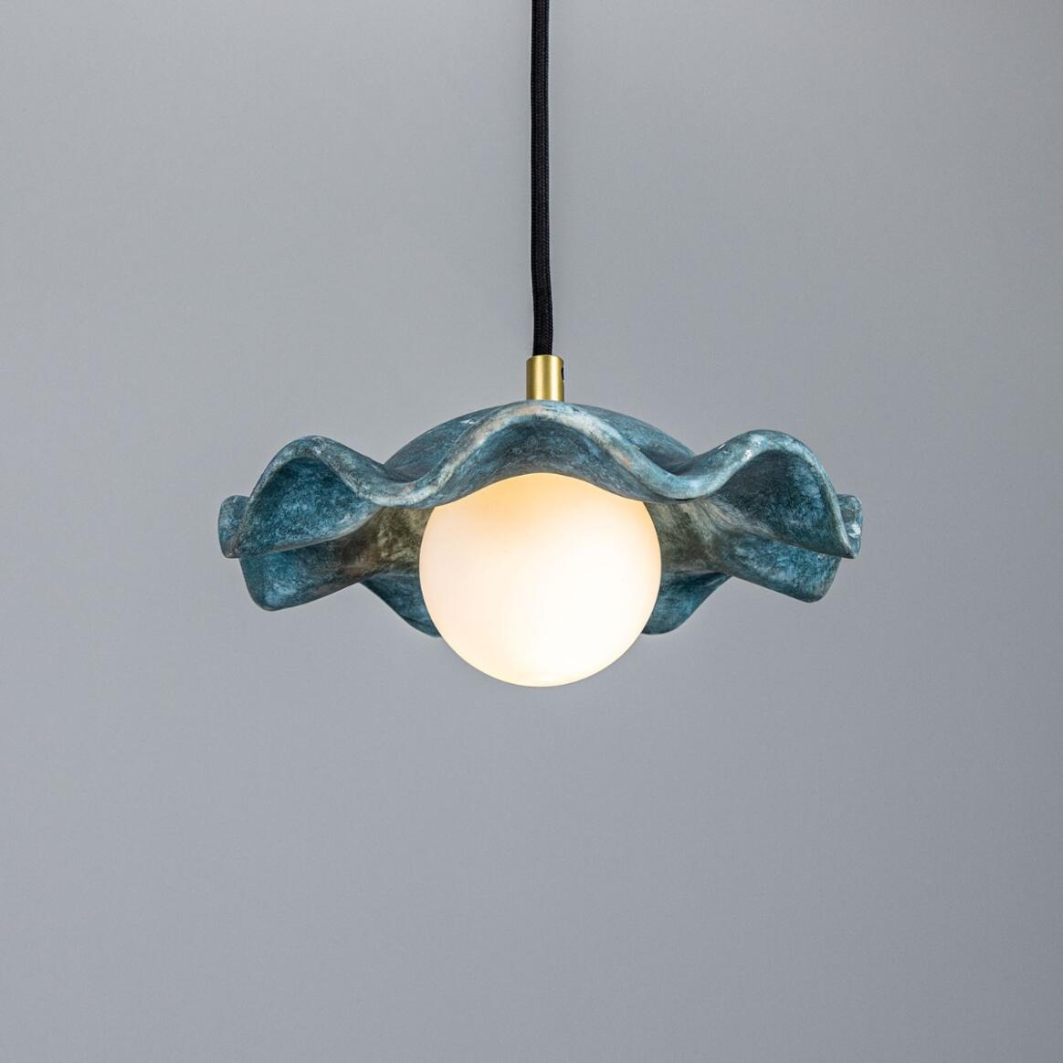 Rivale Pendant Light with Wavy Ceramic Shade, Blue Earth main product image