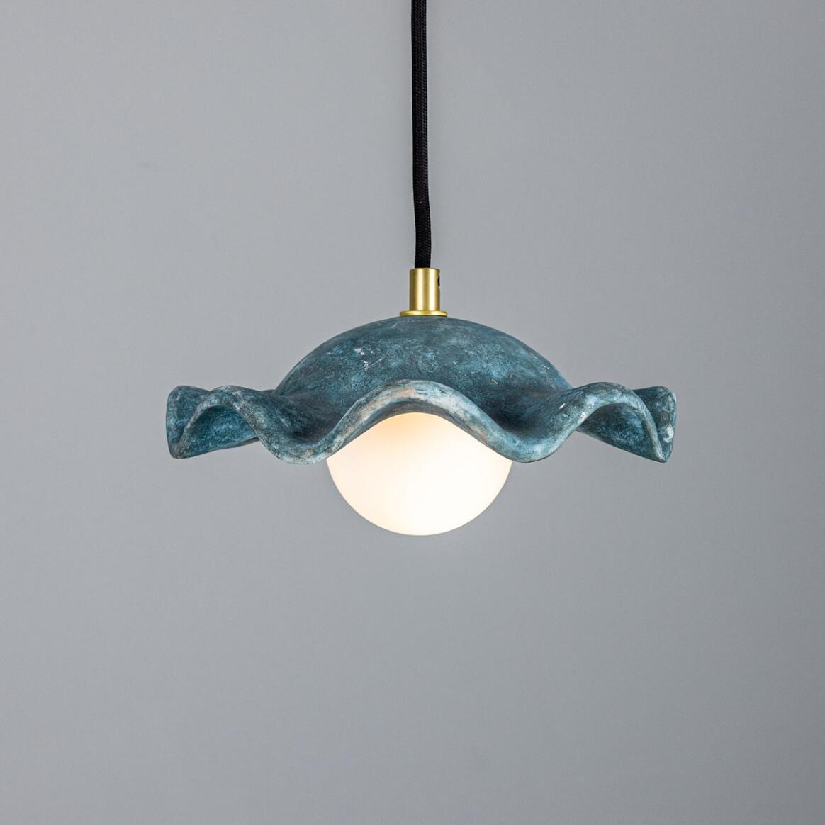 Rivale Pendant Light with Wavy Ceramic Shade, Blue Earth 8.25