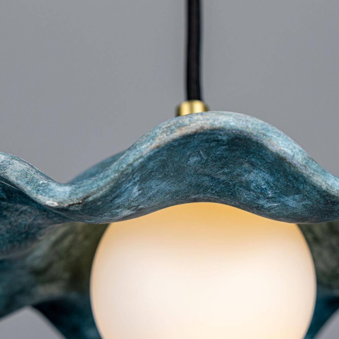 Rivale Pendant Light with Wavy Ceramic Shade, Blue Earth 21cm IP20