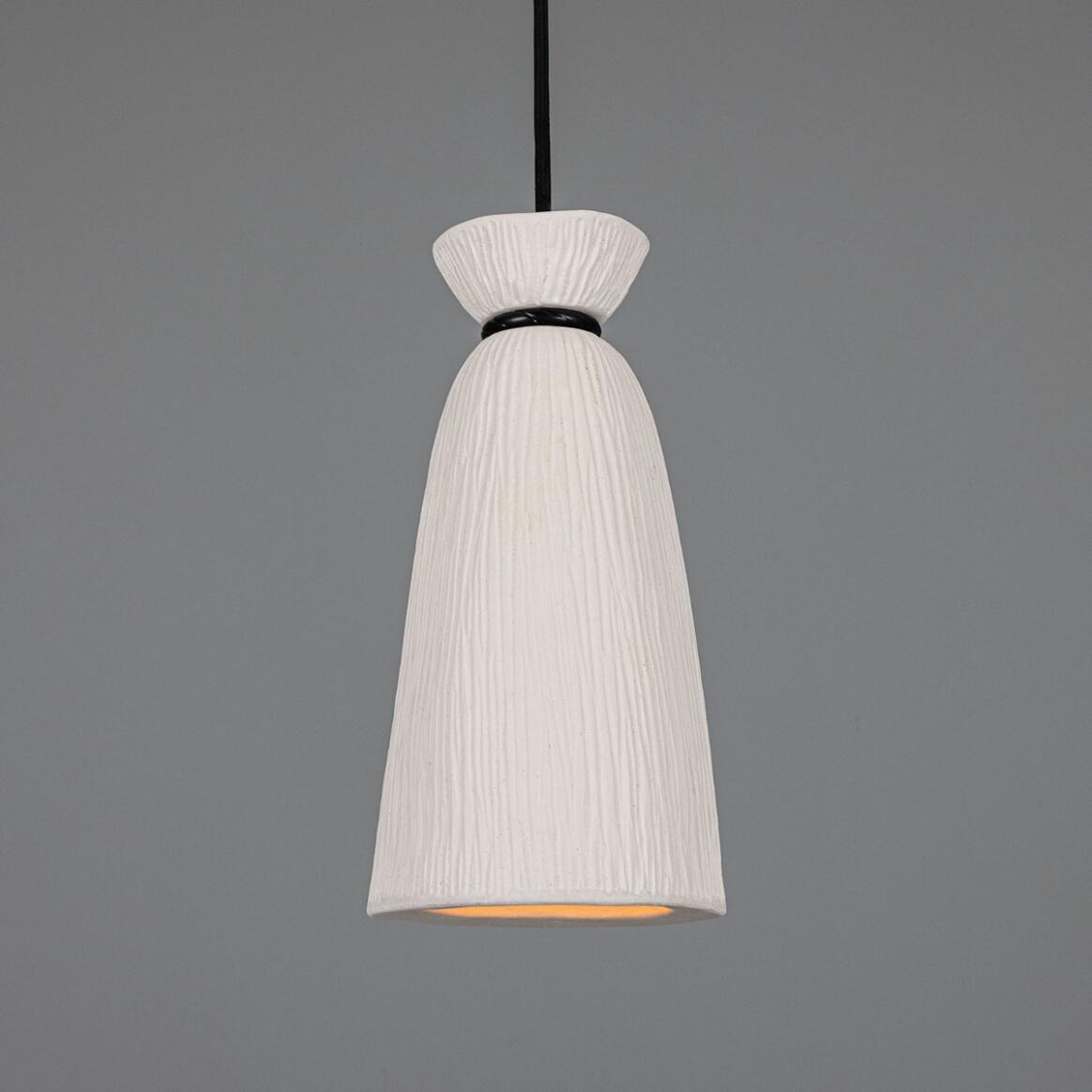 Pando Organic Ceramic Pendant Light 5.5", Matte White Striped main product image