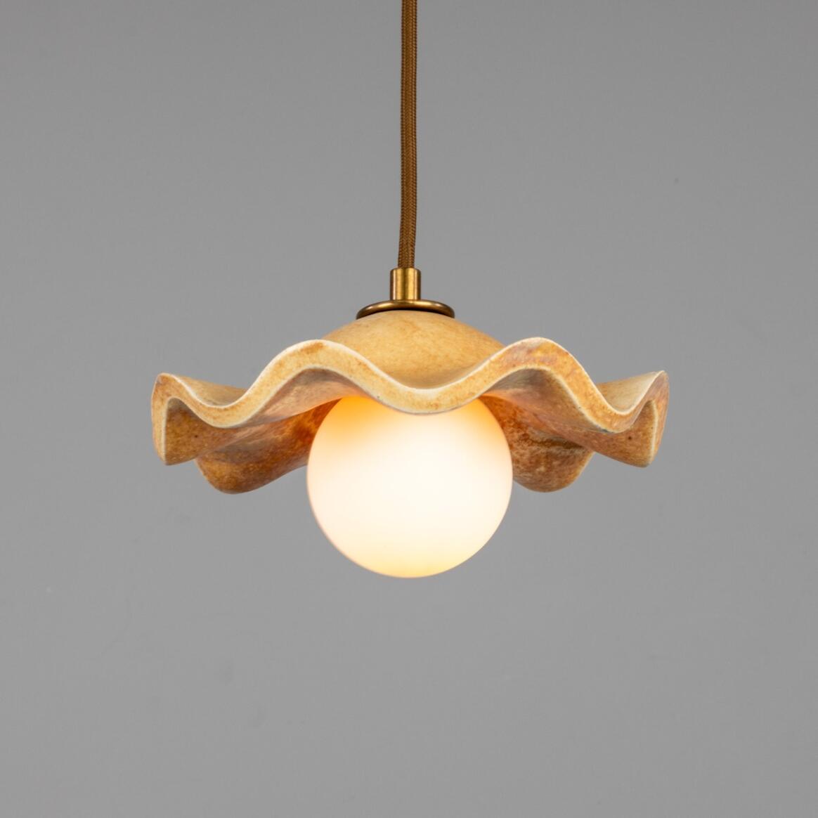 Rivale Pendant Light with Wavy Ceramic Shade, Oatstone 21cm IP20 main product image
