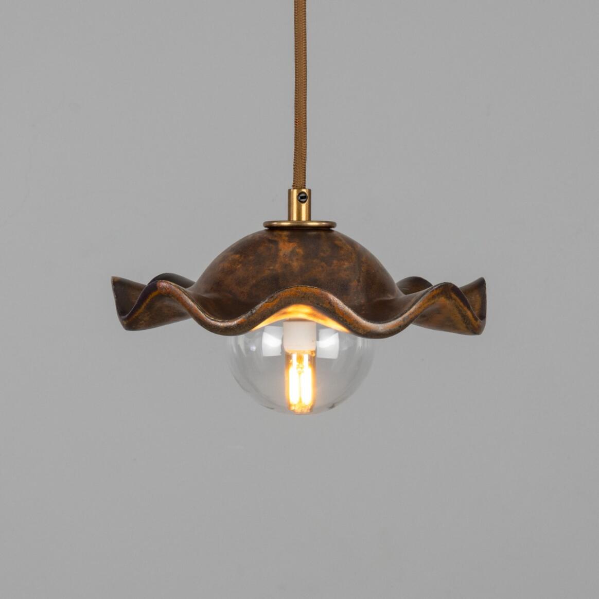 Rivale Pendant Light with Wavy Ceramic Shade, Rust Iron 8.25