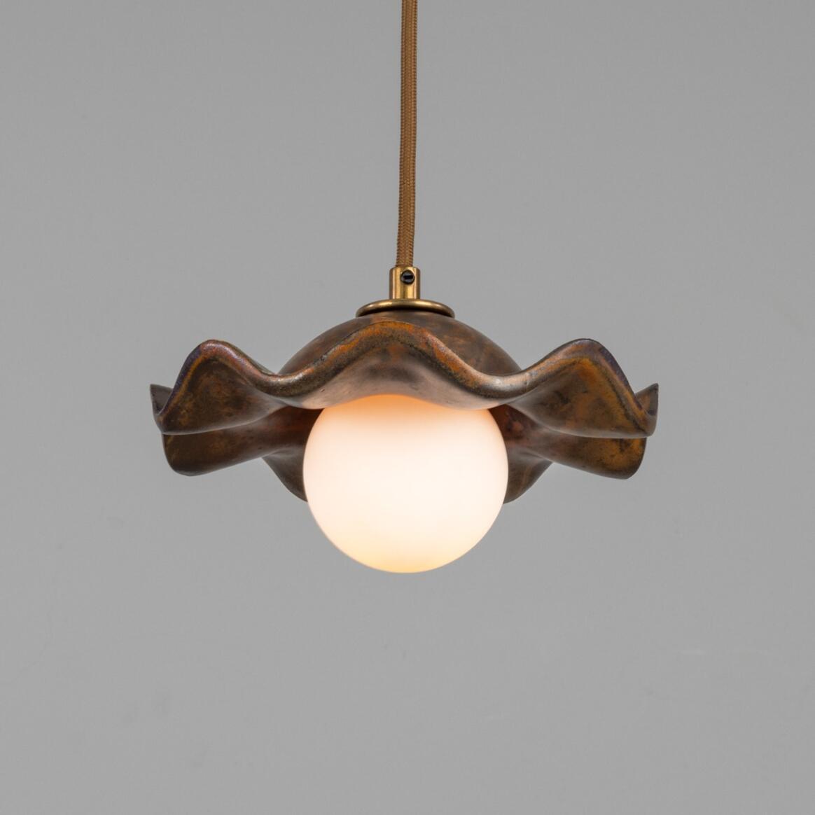 Rivale Pendant Light with Wavy Ceramic Shade, Rust Iron 8.25" IP20 main product image